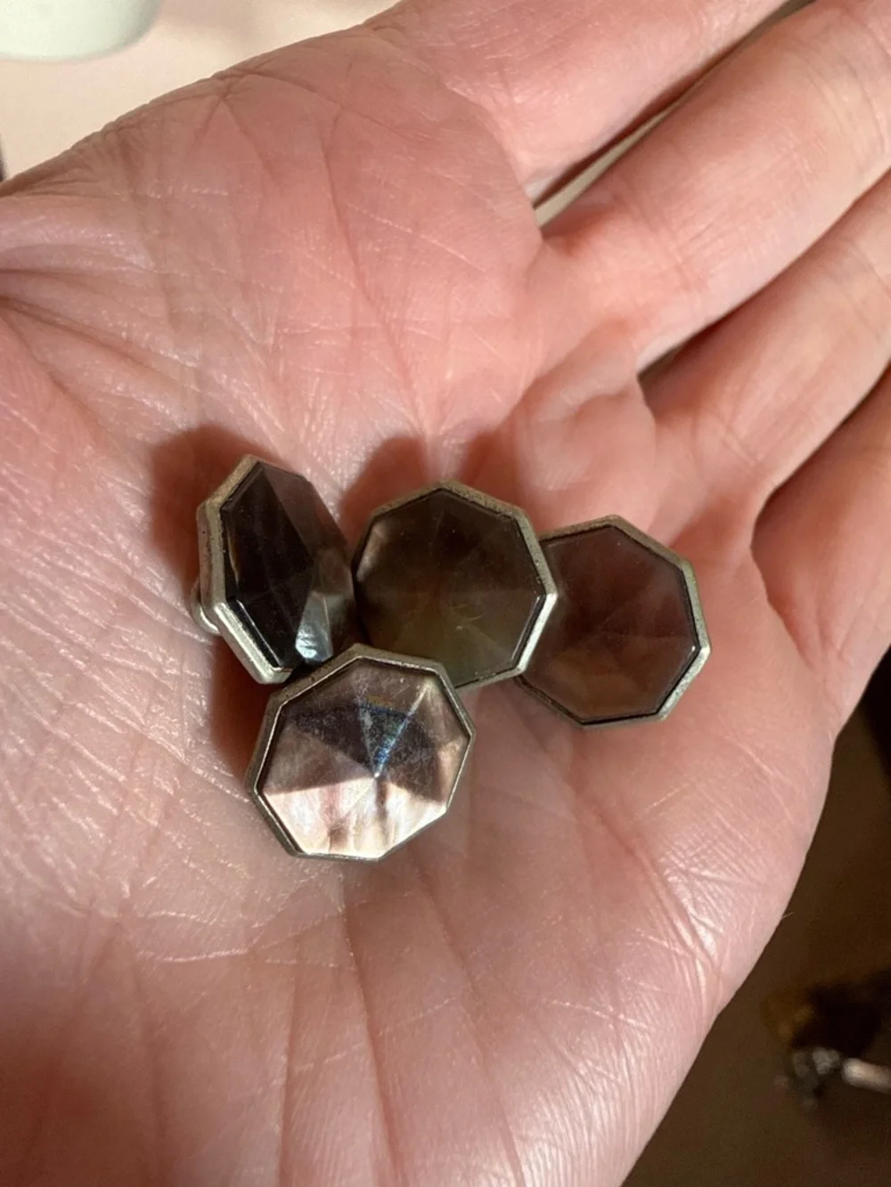 Vintage abalone shell art deco geometric octagon silver metal cufflink